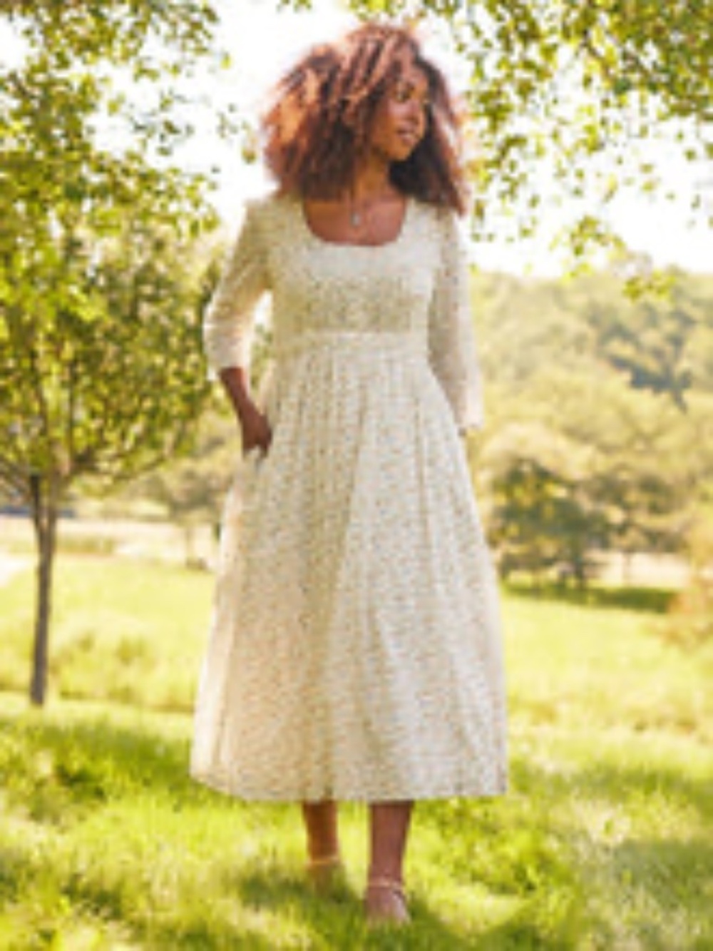 April Cornell Vintage Ecru XL Dress Cotton Relaxed Cottage Core Tiny Floral New